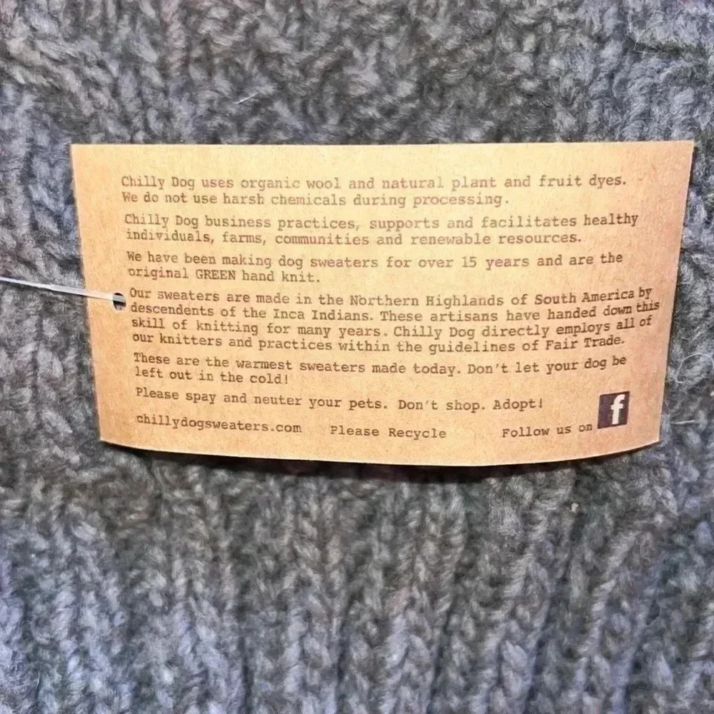 Chilly Dog 100% Wool Hand Knit Sweater Gray Size Medium